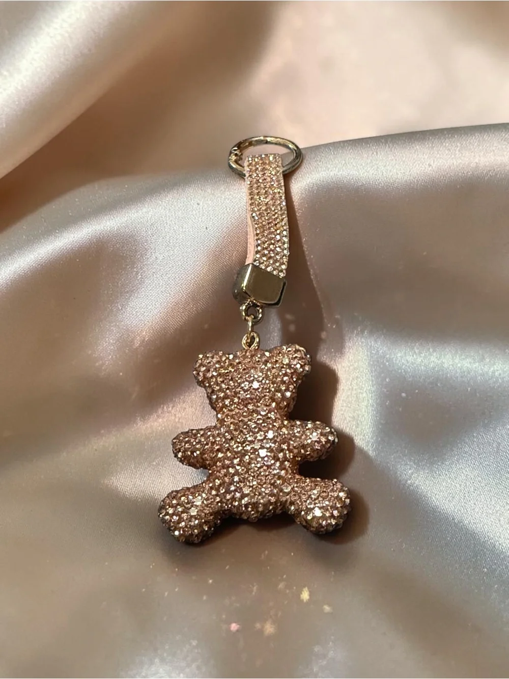 Sparkling Champagne Gold Teddy Bear Keychain - Womens Accessories